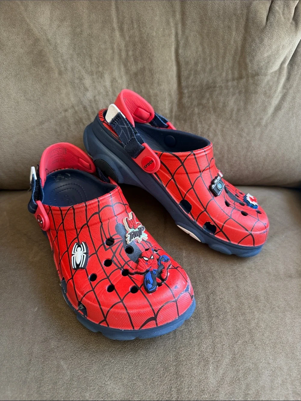 Kids Red Spider Web Slip-On Clogs with Character Accents Junior size 5